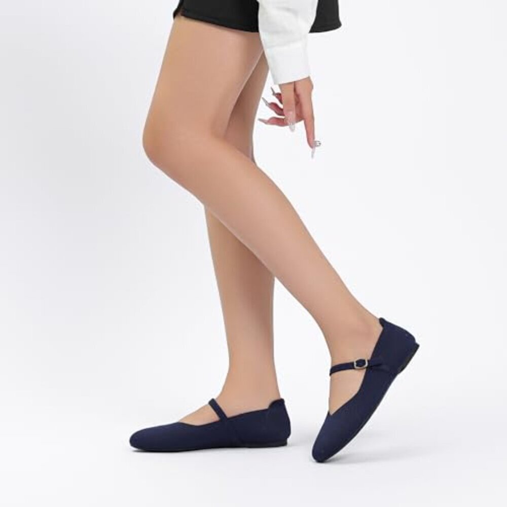 Women's Knit Ballet Flats with Adjustable Strap, Comfortable Work Shoes - Picture 6 of 8